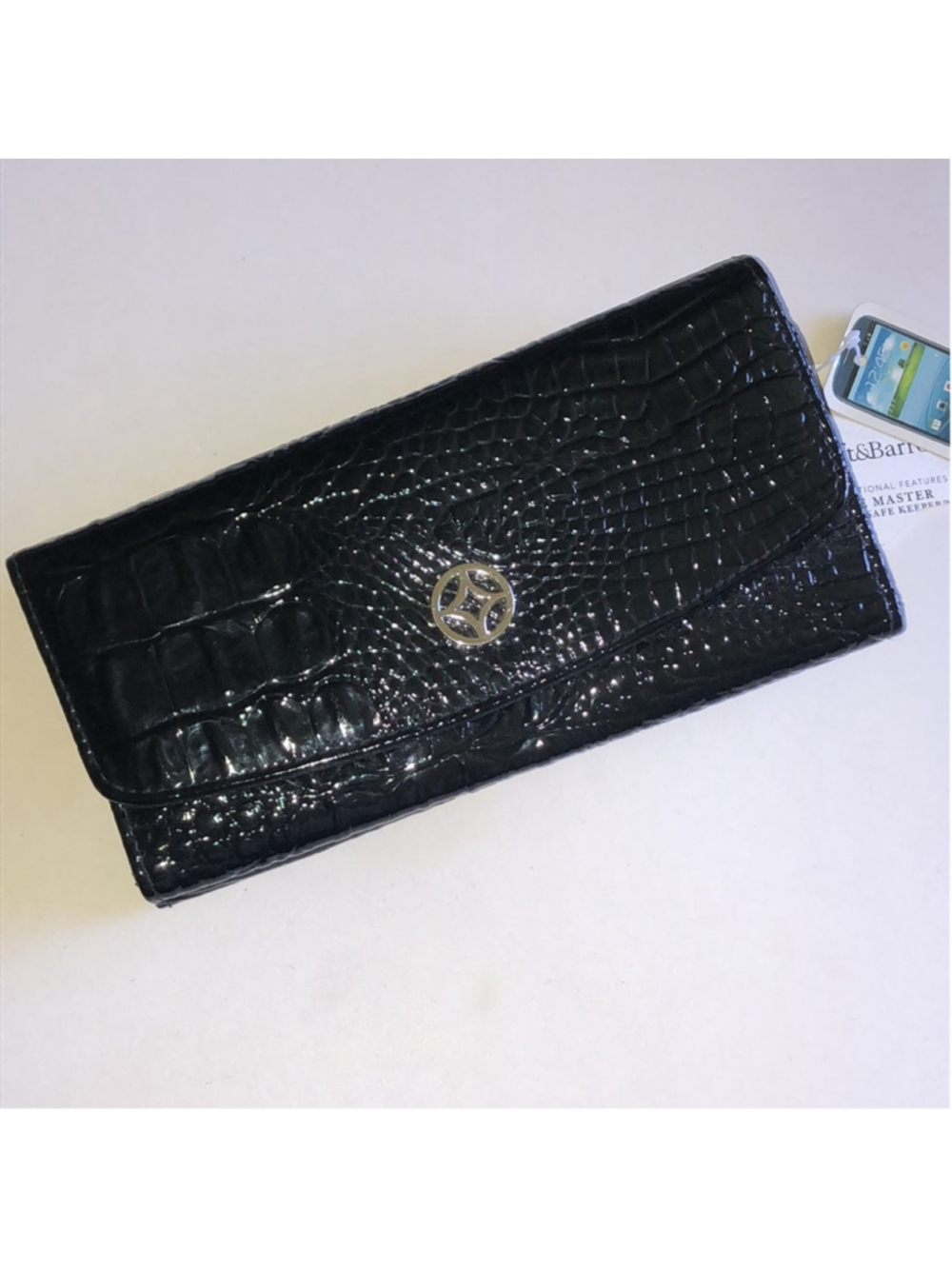 Croft & Barrow Black Croc-Embossed Wallet with Silver Logo Accent